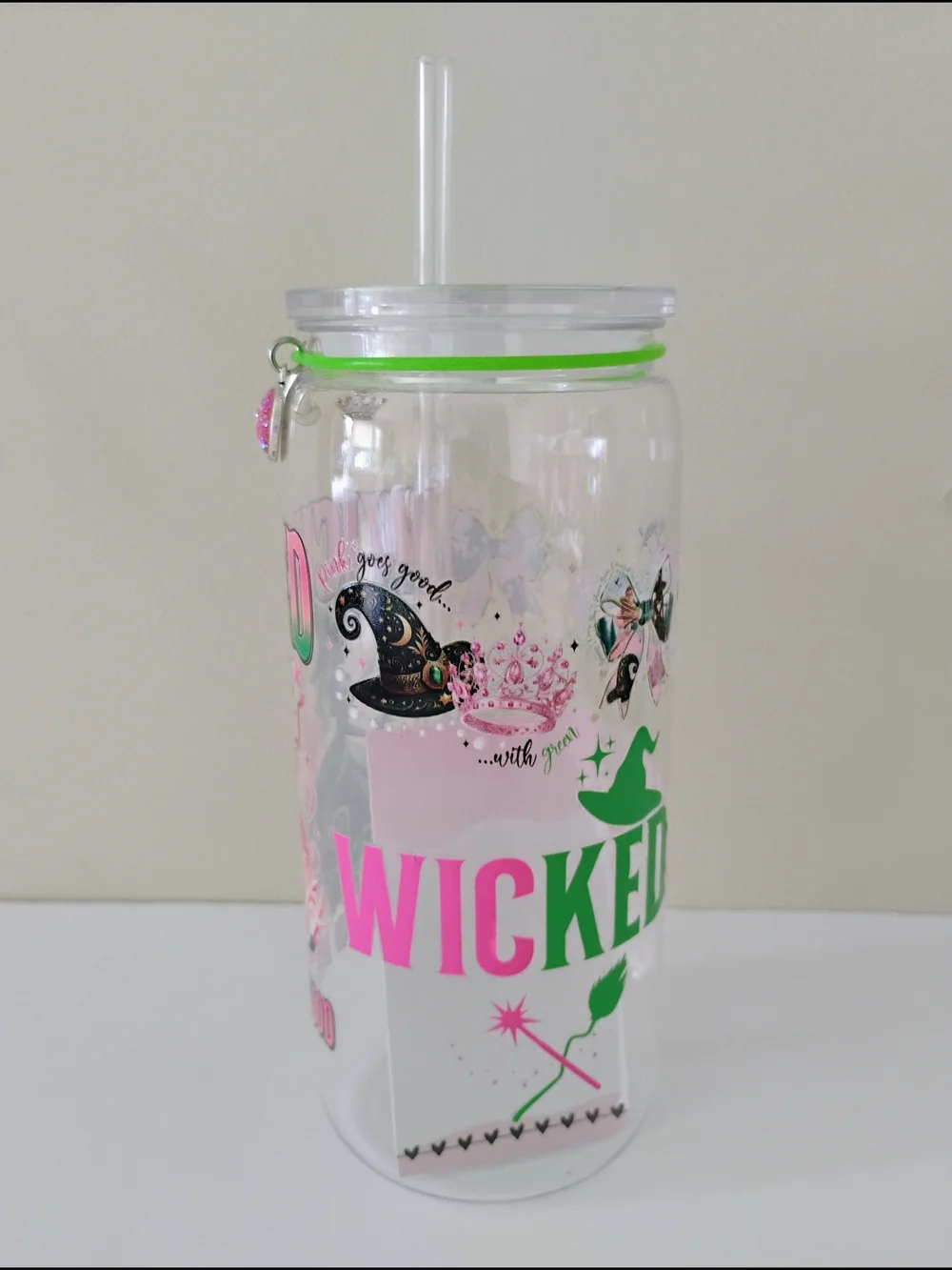 *HANDMADE* WICKED ACRYLIC TUMBLER WITH CHARMS 16 oz.